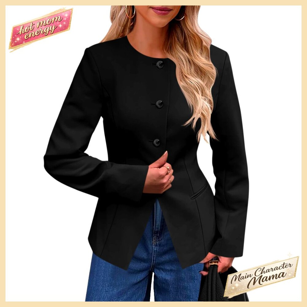 Fitted Collarless Blazer Split Hem Work Office Ja… - image 1